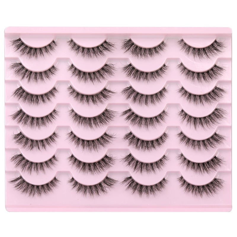 Newcally Lashes False Eyelashes Natural Look Lashes Mink Wispy 3D Volume Fake Eyelashes 5D Strip Cat Eye Lashes Pack Clear Lash Band Individual Eyelash 14 Pairs